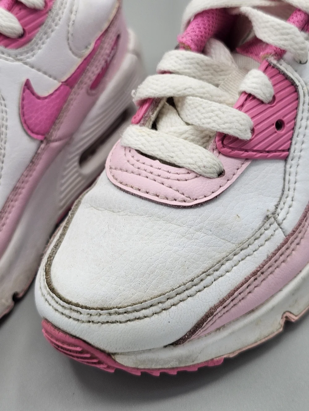 Nike Air Max 90 Girls 12c Shoes Hot Pink Baby White‎ Leather Sneakers Kids Youth